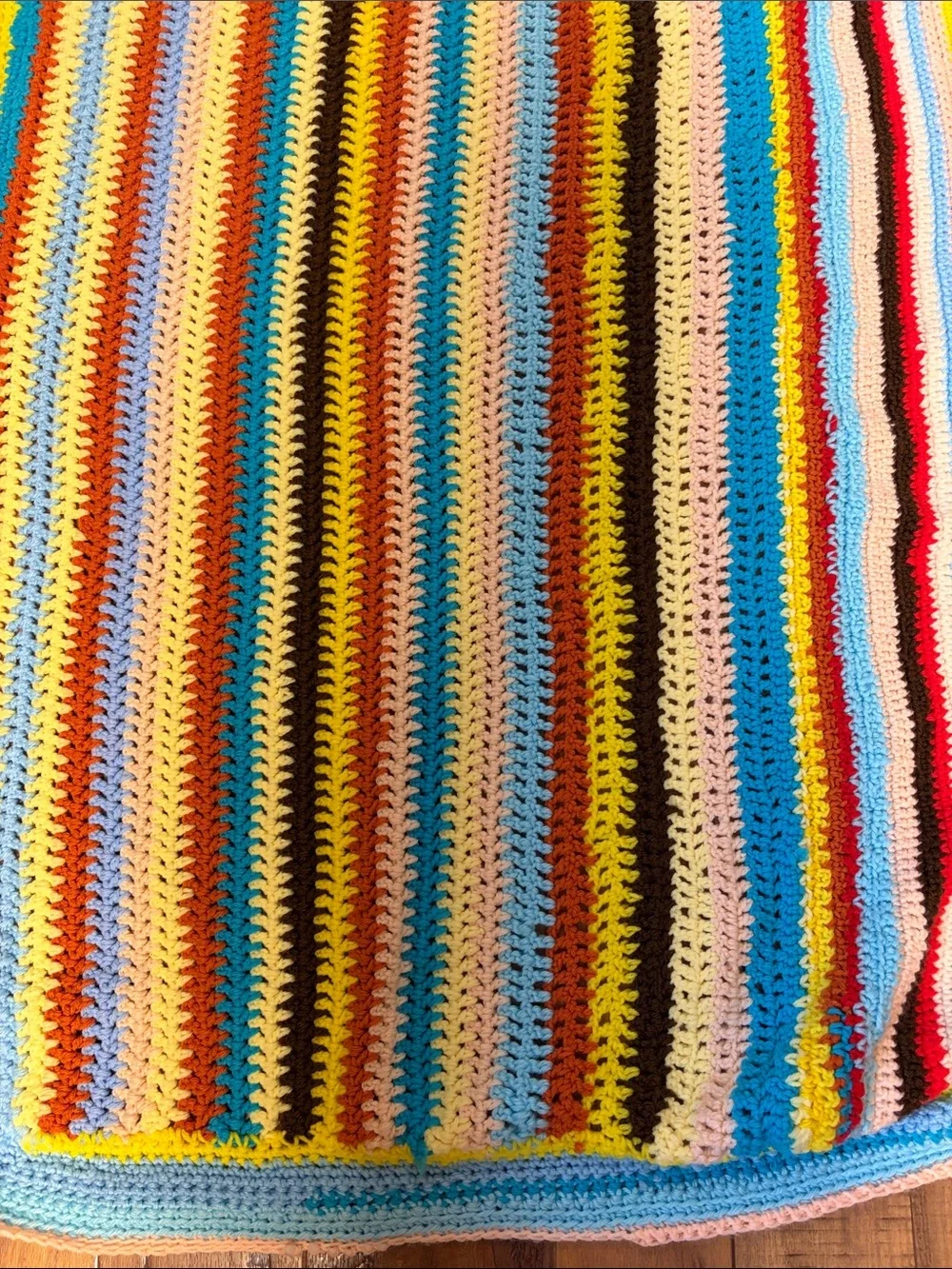 Hand Crafted Bright Multicolor Striped Crochet Throw 33X49